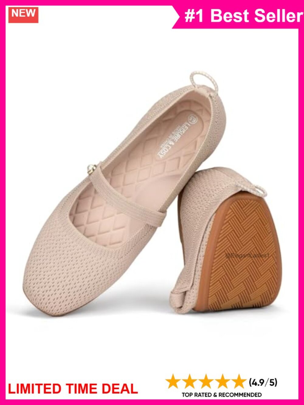 Knit Mary Jane Flats Slip-On Ballet Shoes Pearl Strap Comfort